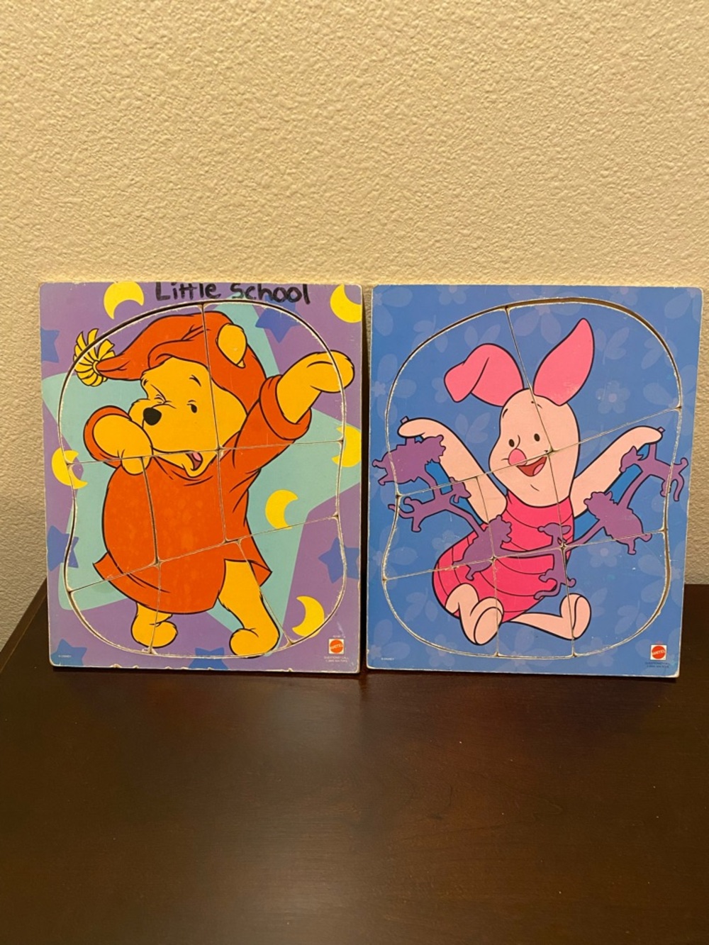 Vintage Lot (2) Mattel Winnie The Pooh Wooden Puzzles Piglet & Sleepy Pooh